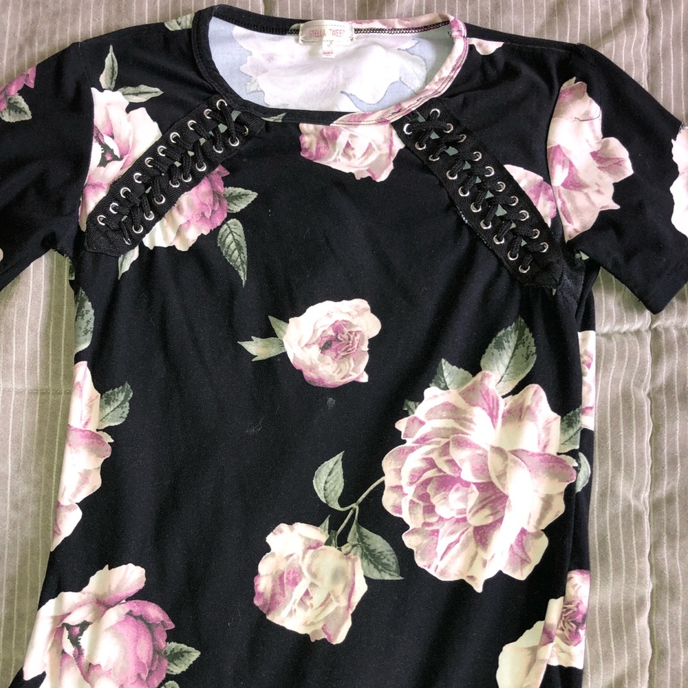 black flower shirt